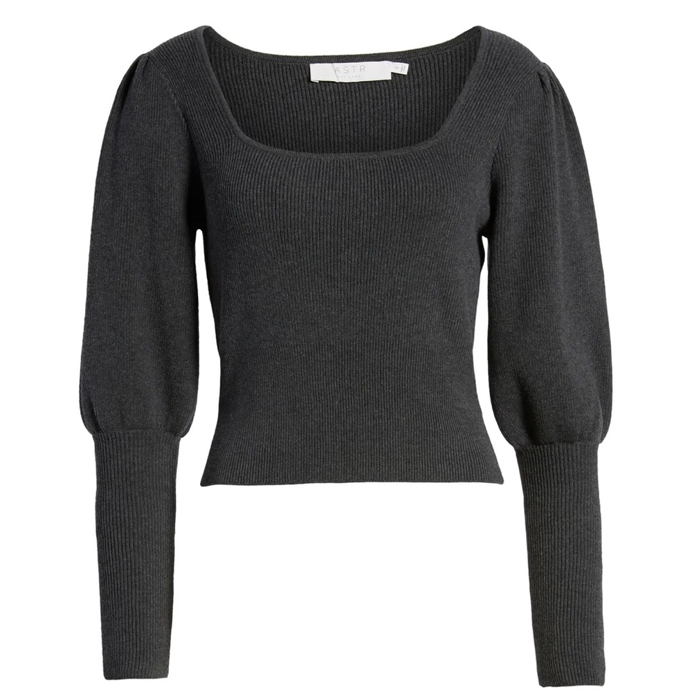 ASTR the Label Gray Bijoux Puff Sleeve Sweater